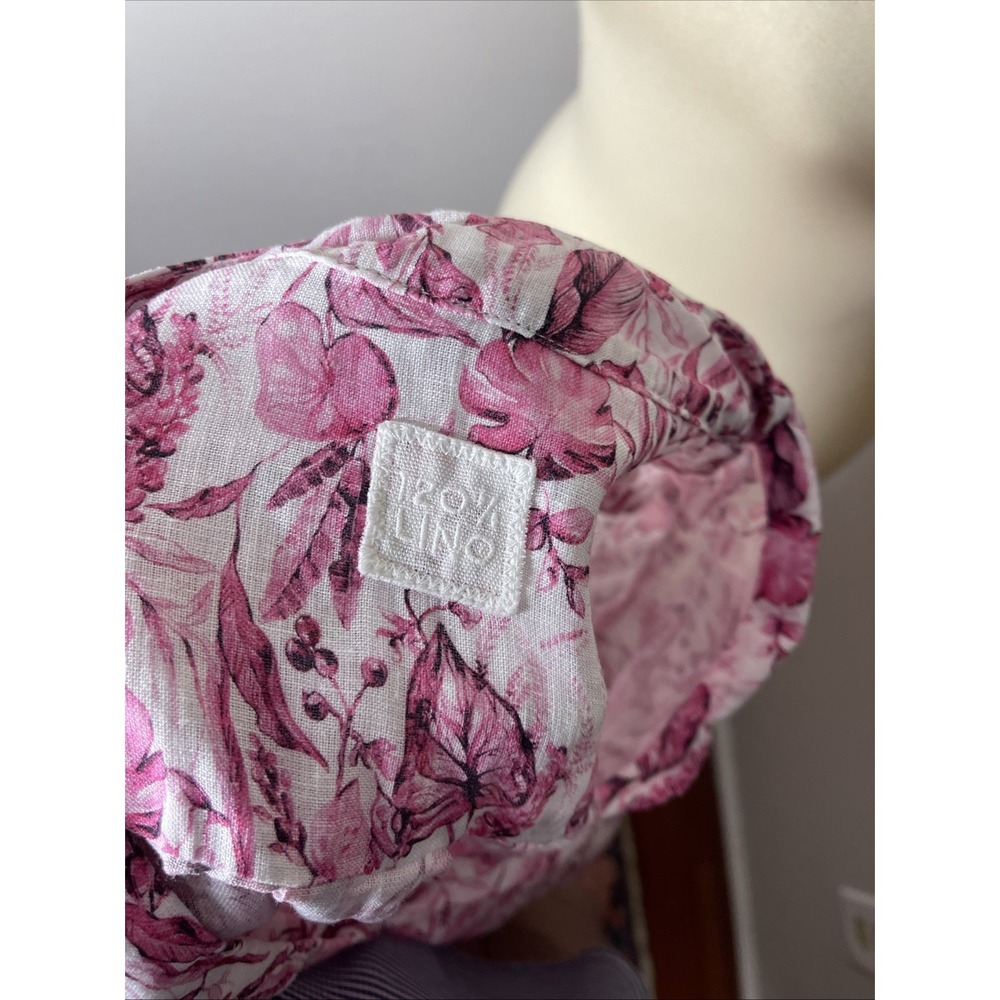 120% LINO Pink‎ White Floral Longsleeve Linen Tunic Shirt Sz 42 - Picture 8 of 9